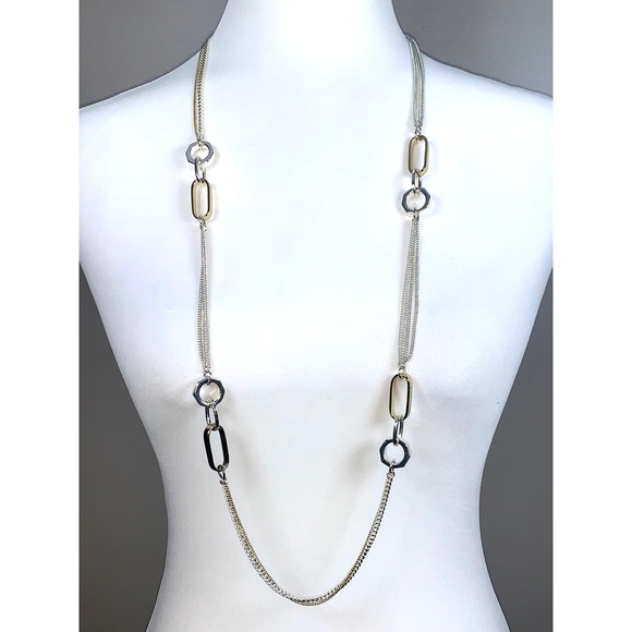 Kenneth Cole New York Silver & Gold Tone Interlocking Rings Necklace EUC - Picture 5 of 9